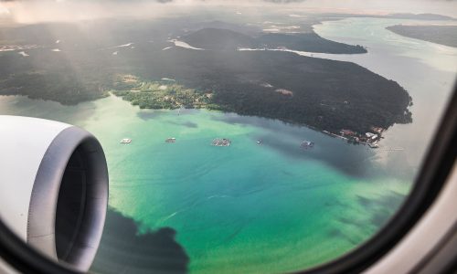 Aerial photo shot from plane flying from Bali to Singapore